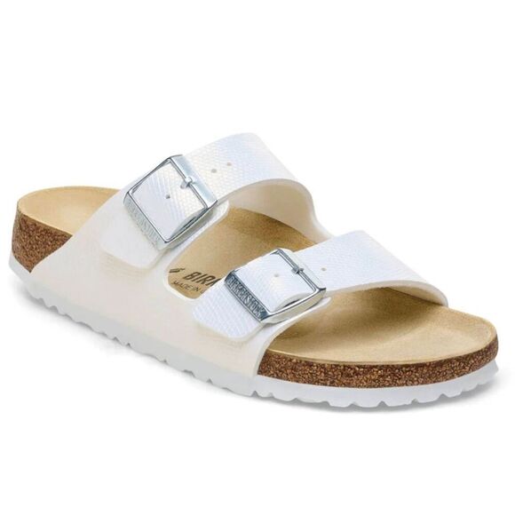 BIRKENTSTOCK Birko Flor White Embossed Sandal Size 38 - Picture 2 of 9